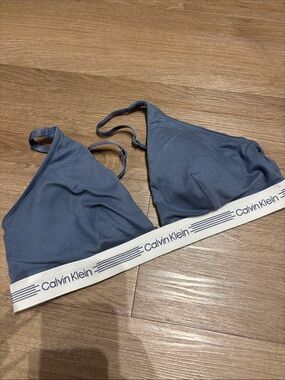 Calvin Klein Slate Blue Triangle Bralette with Logo Band